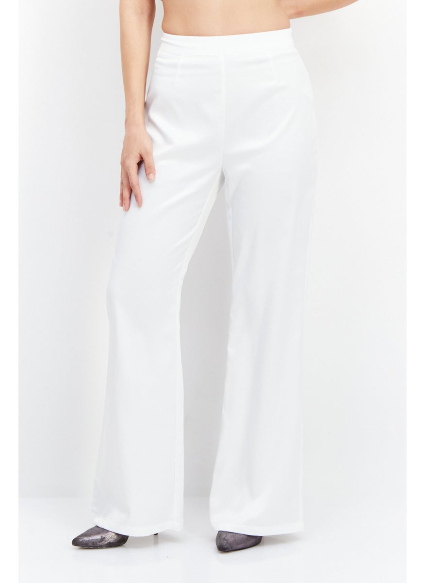 Women Plain Flare Pants, White