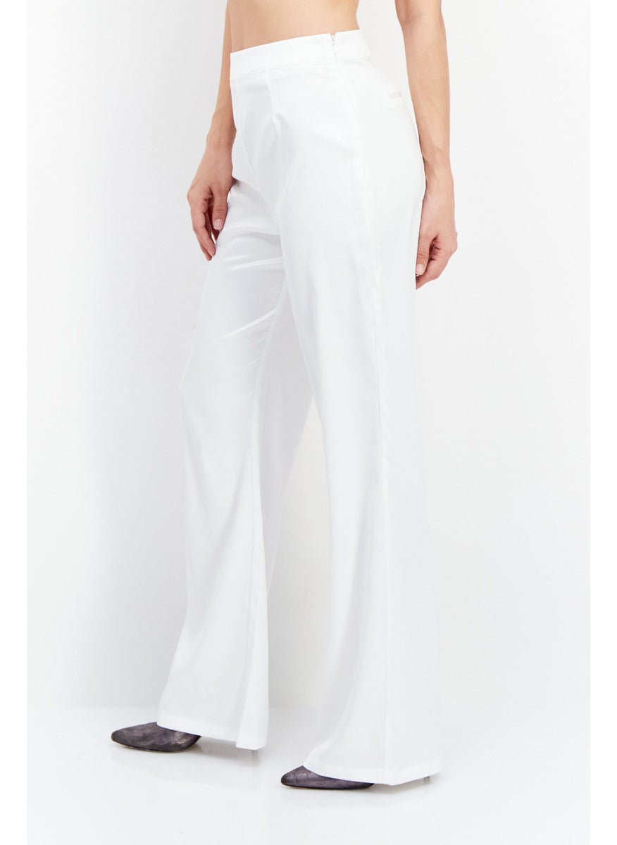 Women Plain Flare Pants, White