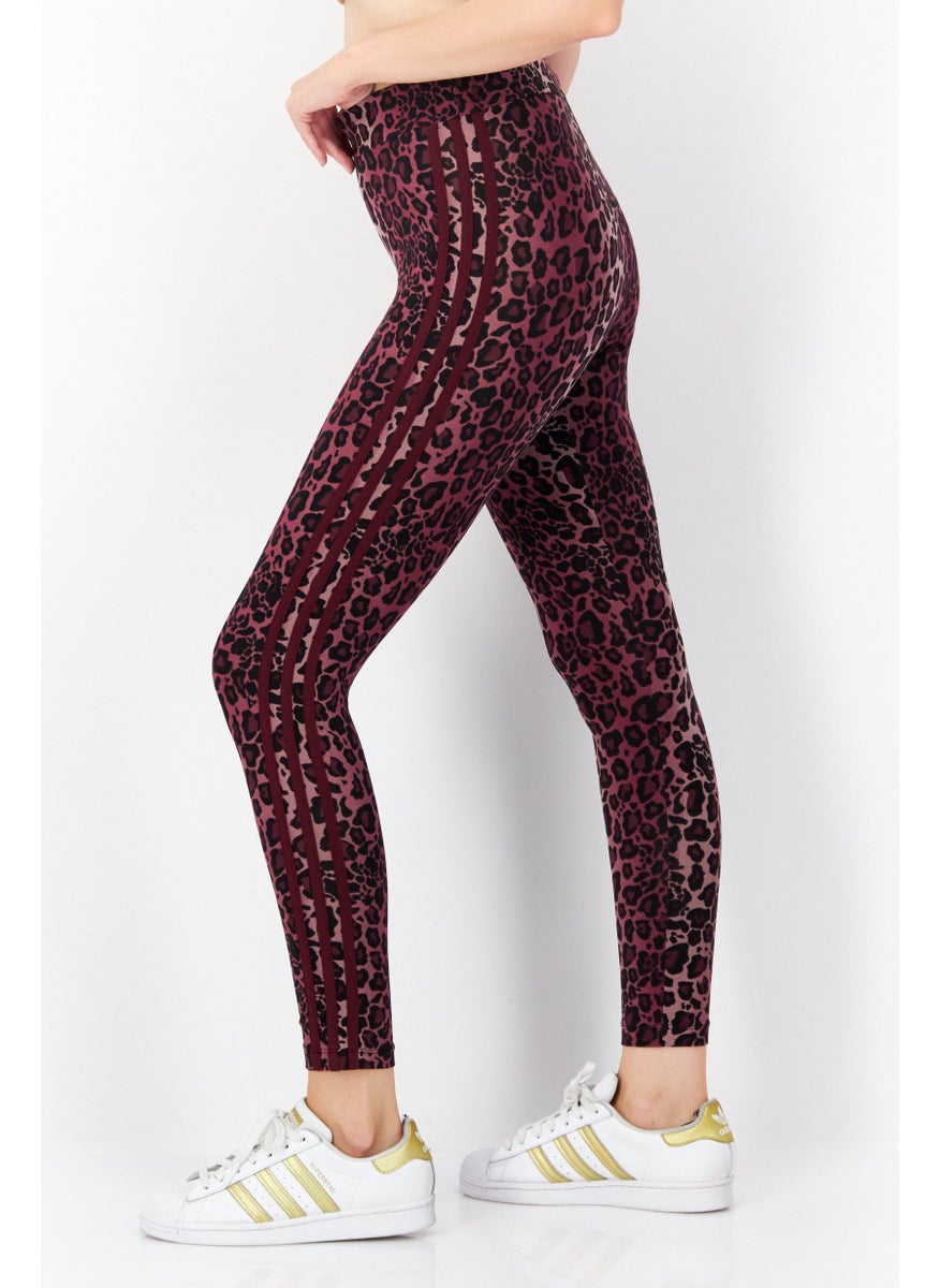 Women Tight Fit Brand Logo Training Leggings, Maroon Combo