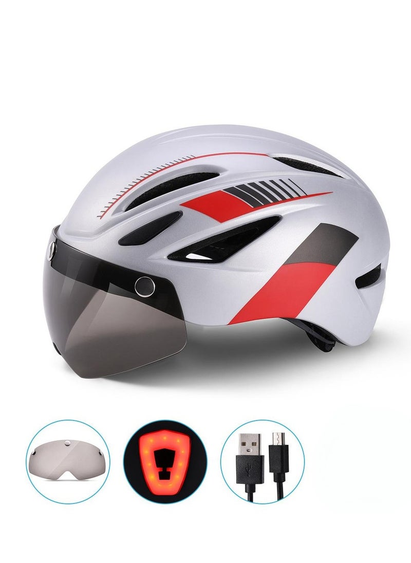 Rechargeable Back Light Bike Helmet With Detachable Visor