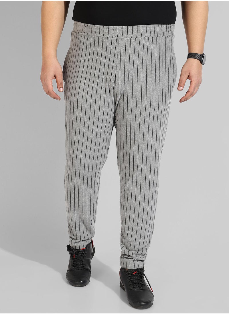 Men's Cotton Grey Striped Regular Fit Trackpants