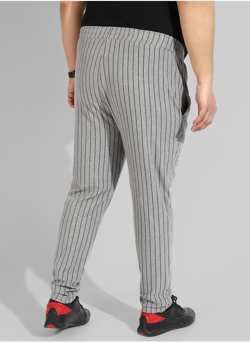 Men's Cotton Grey Striped Regular Fit Trackpants