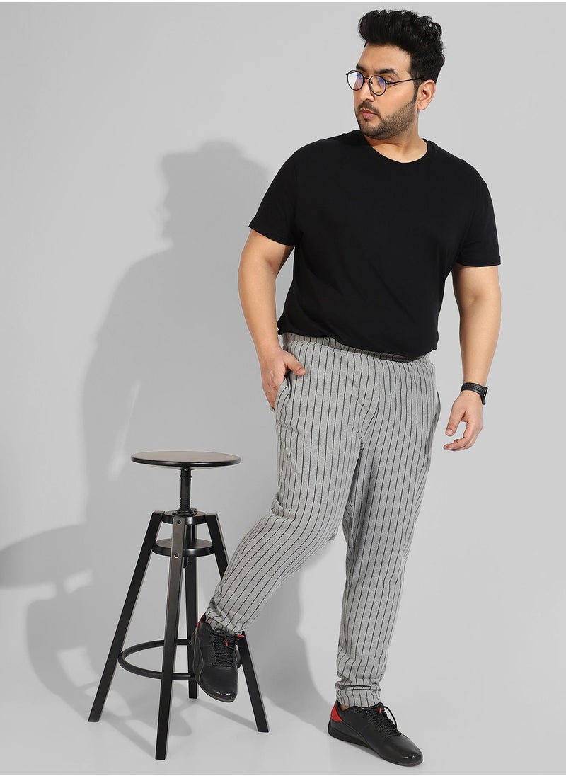 Men's Cotton Grey Striped Regular Fit Trackpants