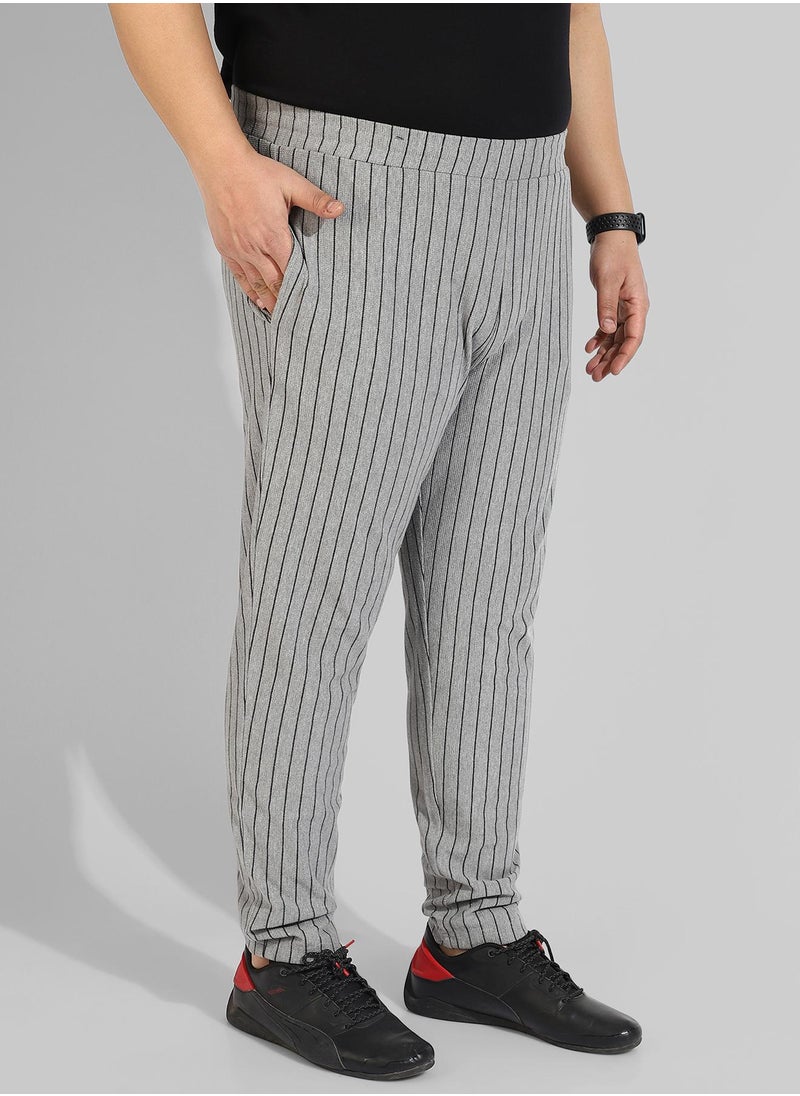 Men's Cotton Grey Striped Regular Fit Trackpants