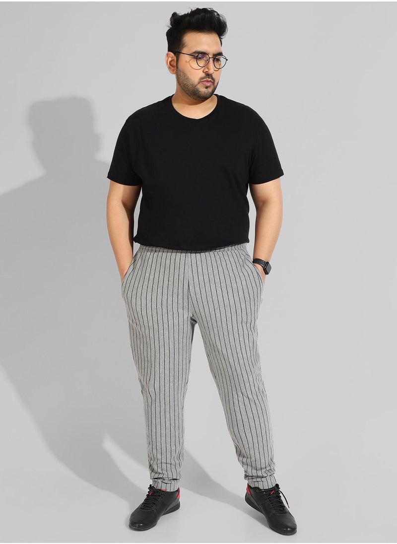 Men's Cotton Grey Striped Regular Fit Trackpants