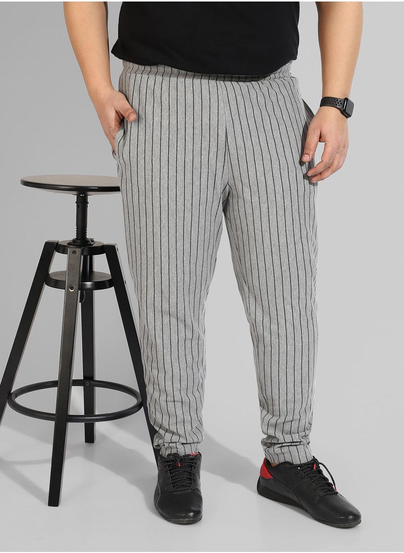 Men's Cotton Grey Striped Regular Fit Trackpants