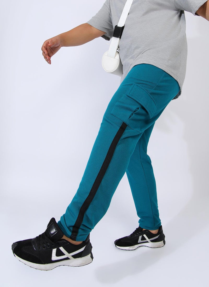 Men's Teal Blue Utility Cargo Trackpants