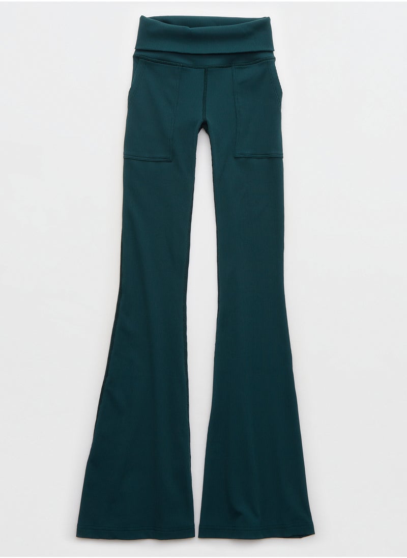 Rib Low-Rise Foldover Flare Pants