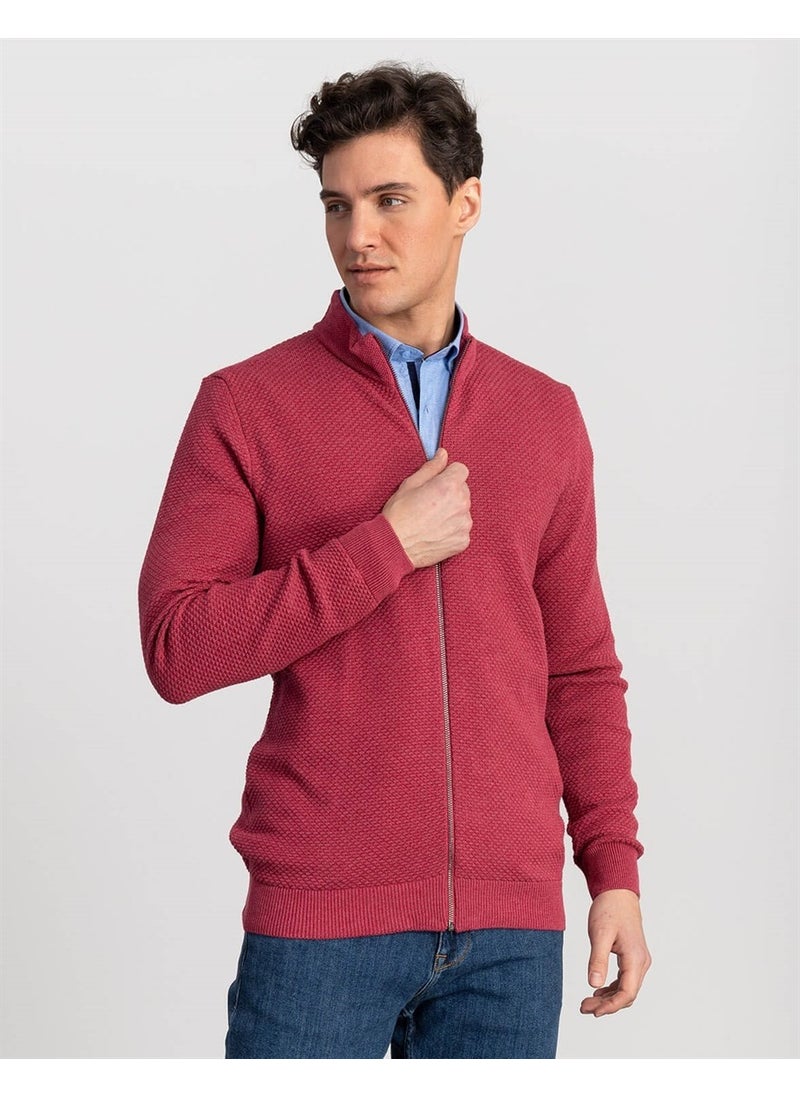 Half Turtleneck Zipper Red Men's Cardigan