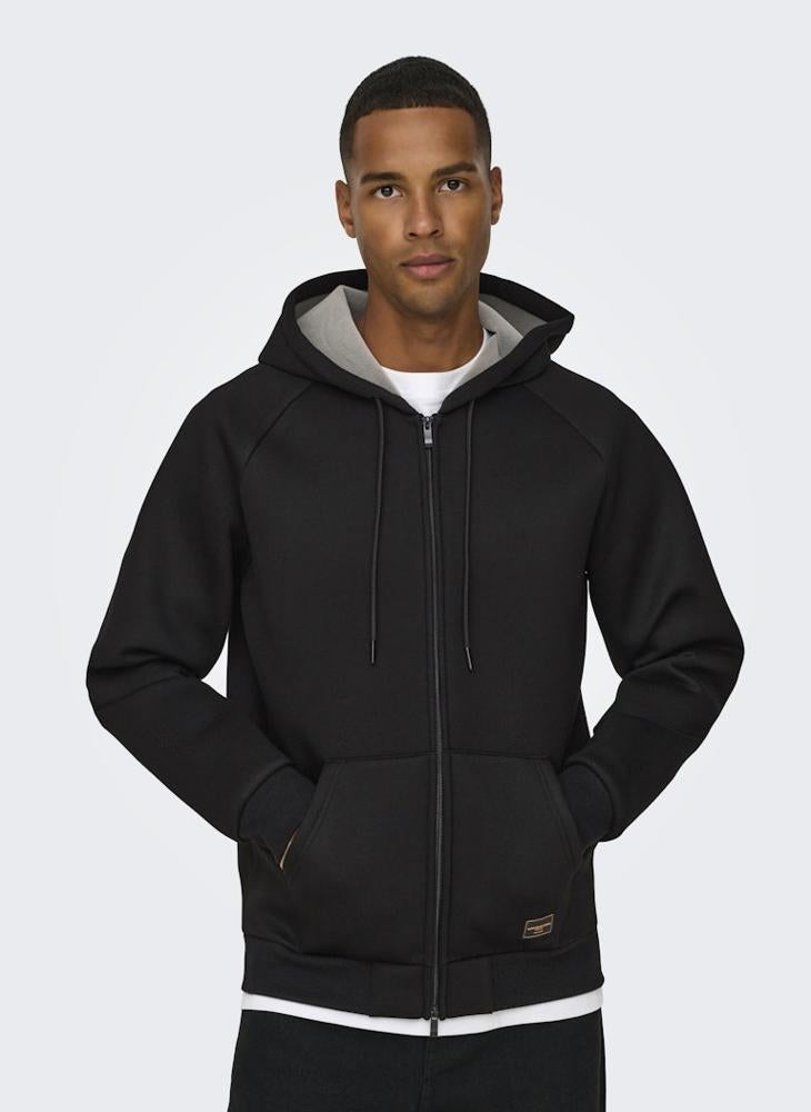 Bobbey Zip Through Pocket Detail Drawstring Hoodie