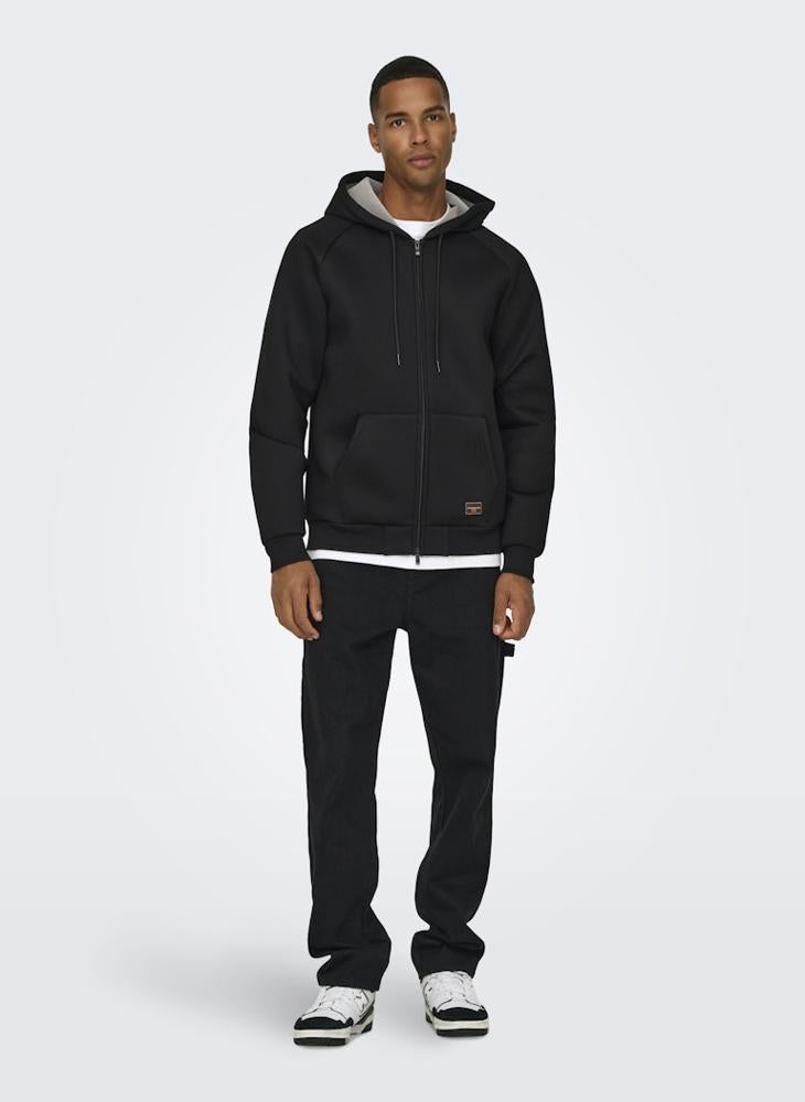 Bobbey Zip Through Pocket Detail Drawstring Hoodie