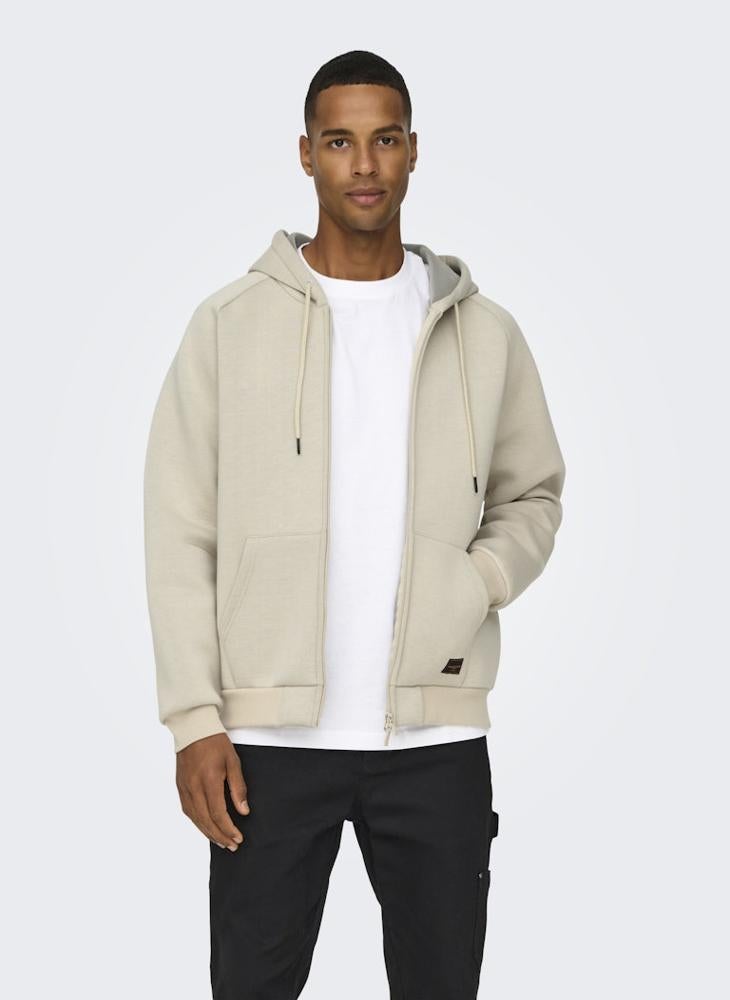 Bobbey Zip Through Pocket Detail Drawstring Hoodie