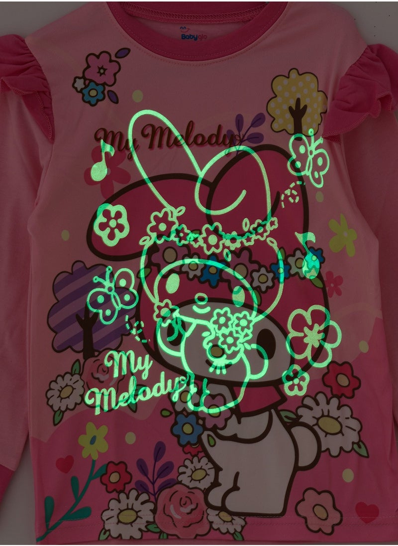 My melody characters printed cotton top with pajama sets for girls