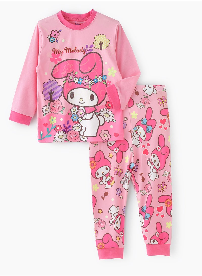 My melody characters printed cotton top with pajama sets for girls