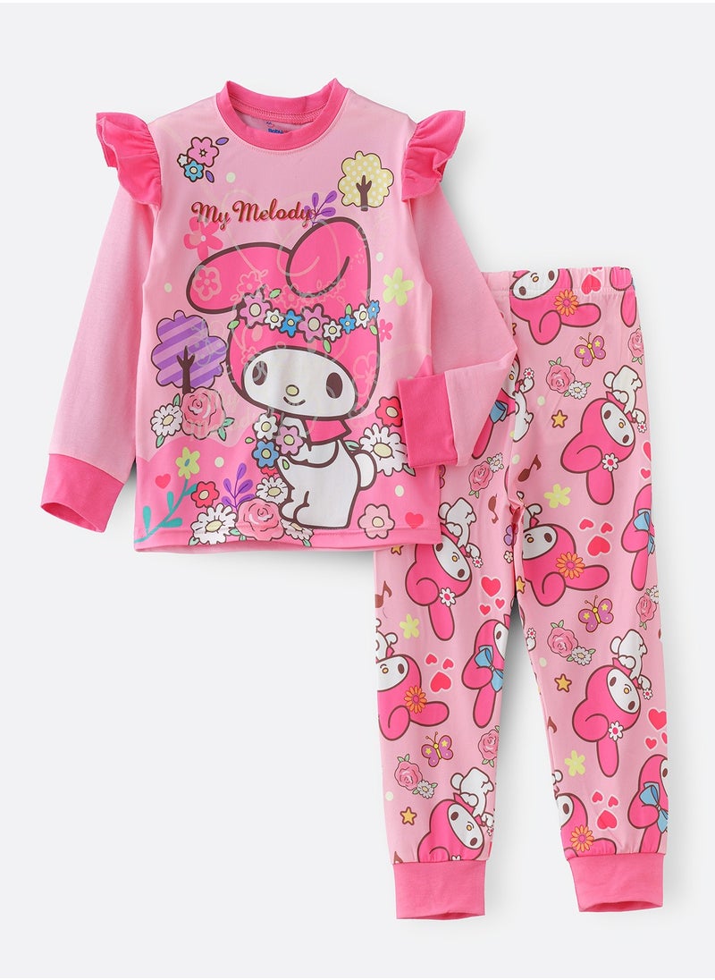 My melody characters printed cotton top with pajama sets for girls