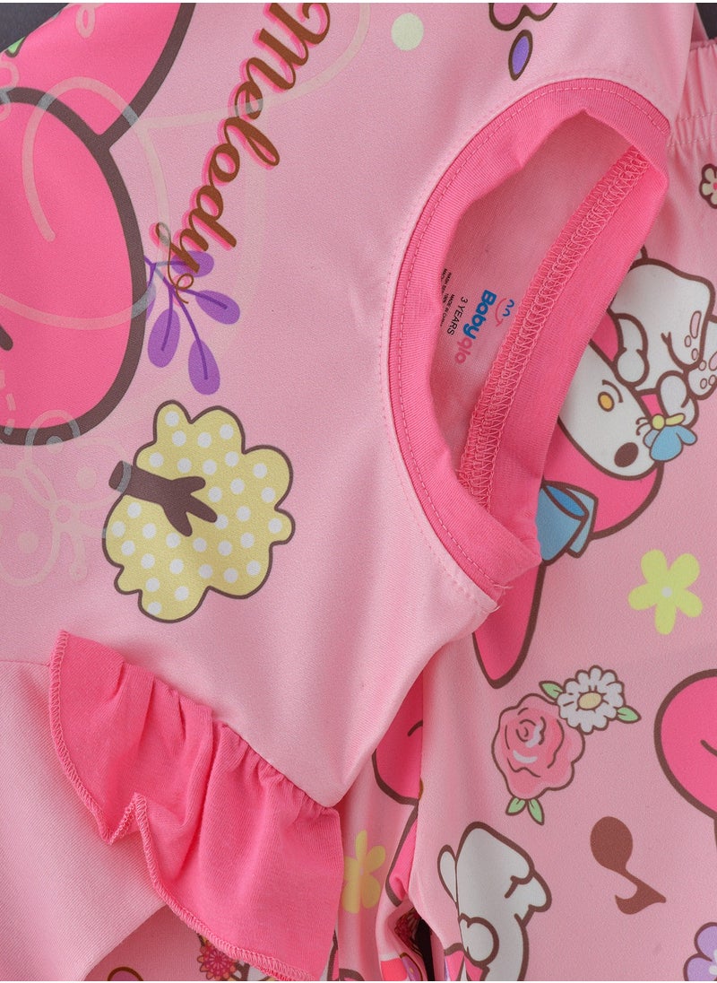 My melody characters printed cotton top with pajama sets for girls