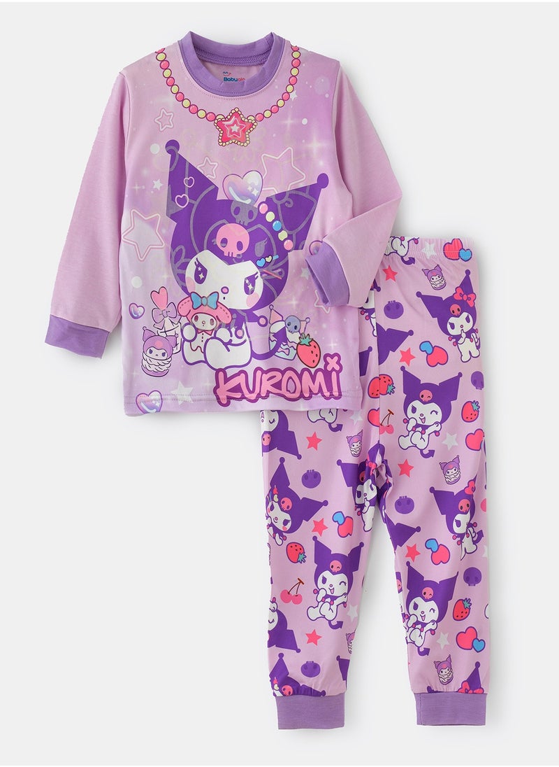 Characters printed cotton top with pajama sets for girls