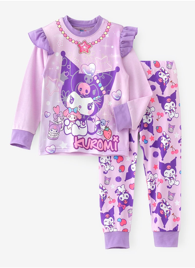 Characters printed cotton top with pajama sets for girls