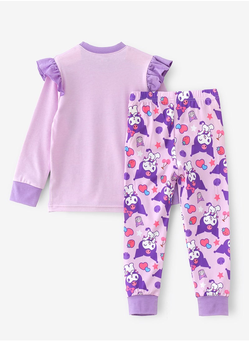 Characters printed cotton top with pajama sets for girls