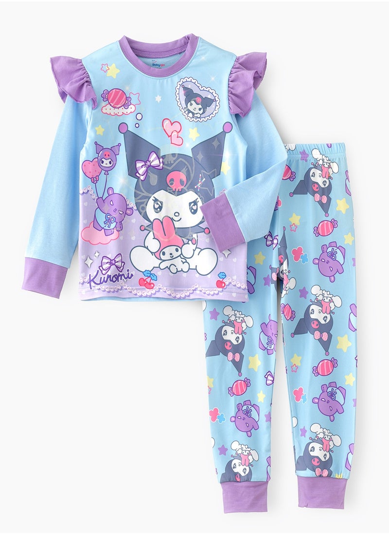 Cute characters printed cotton top with pajama sets for girls