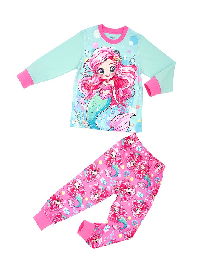 Magical Mermaid Glow-in-the-Dark Cotton Pajama Set for Girls