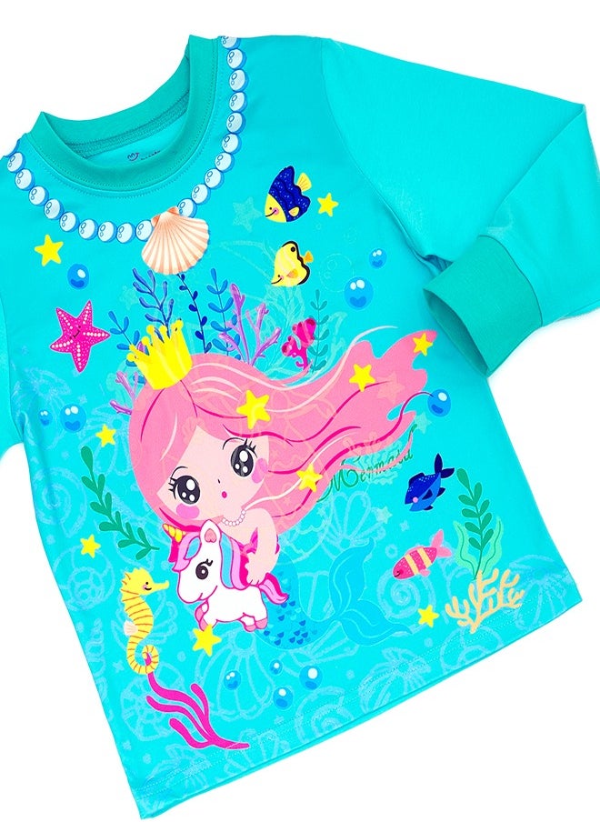 Mermaid and Unicorn Glow-in-the-Dark Cotton Pajama Set for Girls