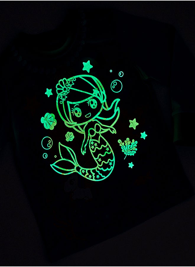 Mermaid and Unicorn Glow-in-the-Dark Cotton Pajama Set for Girls