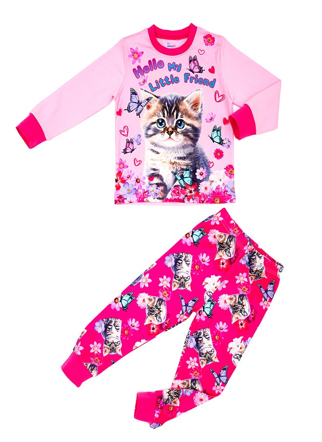 Kitten and Butterflies Glow-in-the-Dark Cotton Pajama Set for Girls