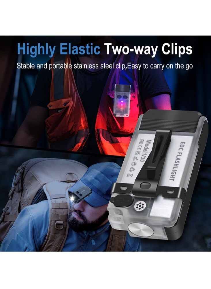 V30 LED Keychain EDC Fluorescence Flashlight Clip Warm Work Light Type-C Rechargeable Torch Magnet Camping Pocket Lantern