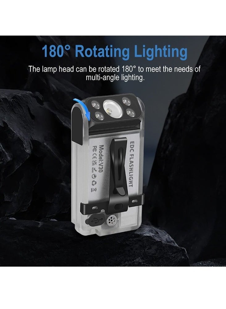 V30 LED Keychain EDC Fluorescence Flashlight Clip Warm Work Light Type-C Rechargeable Torch Magnet Camping Pocket Lantern