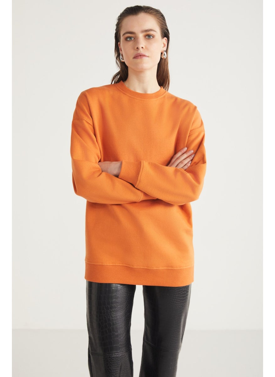 Allys Women's Crew Neck Oversize Basic Orange Sweatshirt