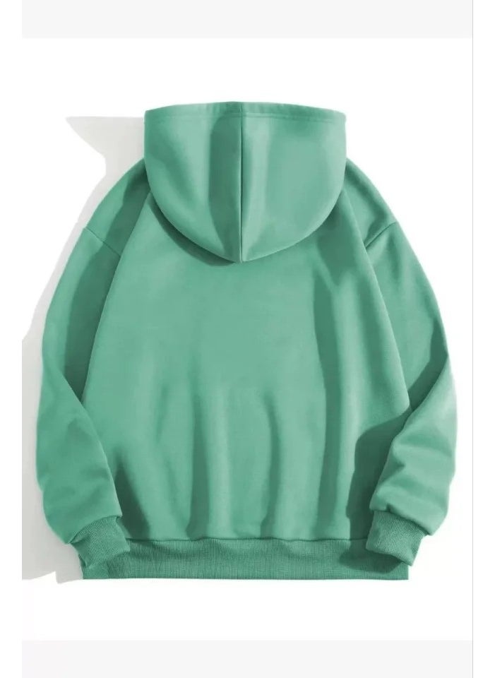 3 Thread Cotton Unisex Hooded Sweetshirt - Mint Green