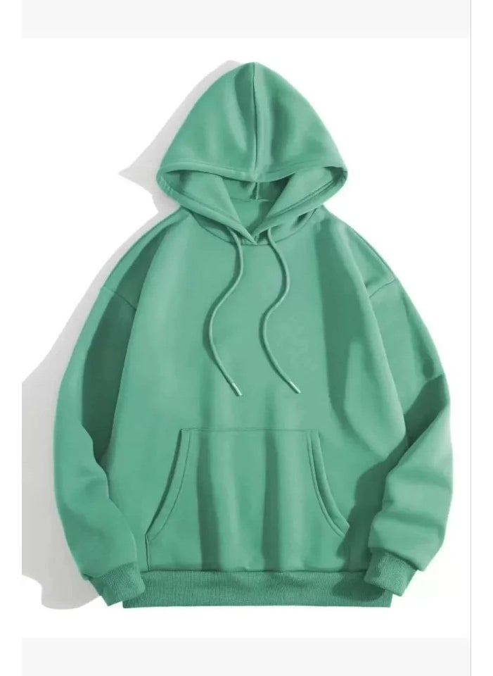 3 Thread Cotton Unisex Hooded Sweetshirt - Mint Green