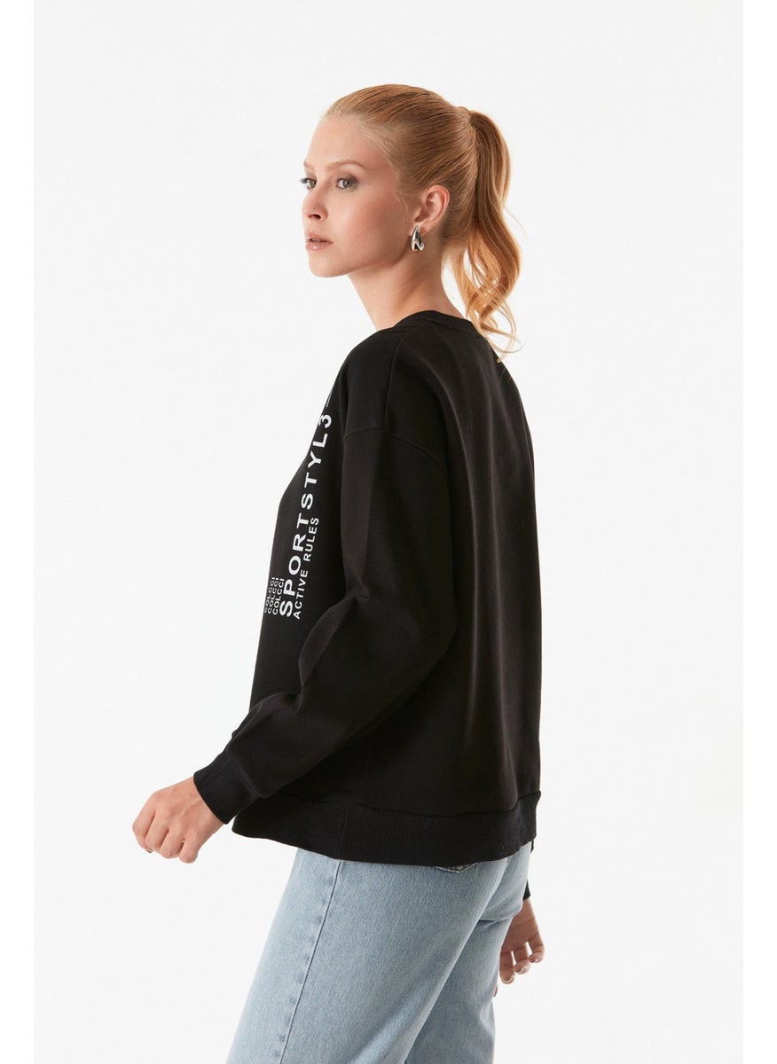 Text Printed Crew Neck Sweatshirt