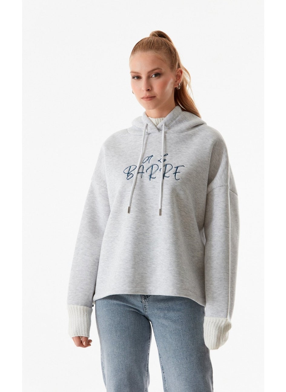 Embroidered Knitwear Detailed Hooded Sweatshirt