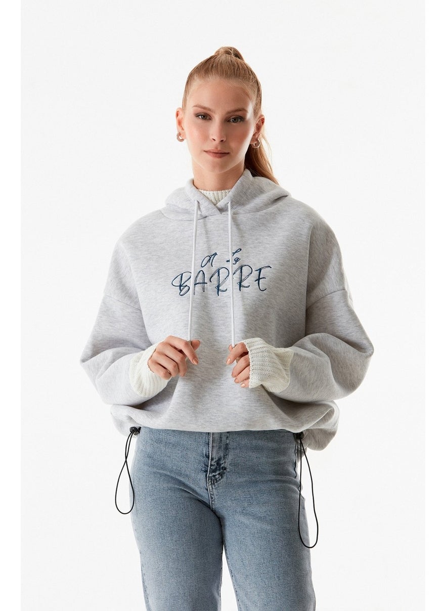 Embroidered Knitwear Detailed Hooded Sweatshirt