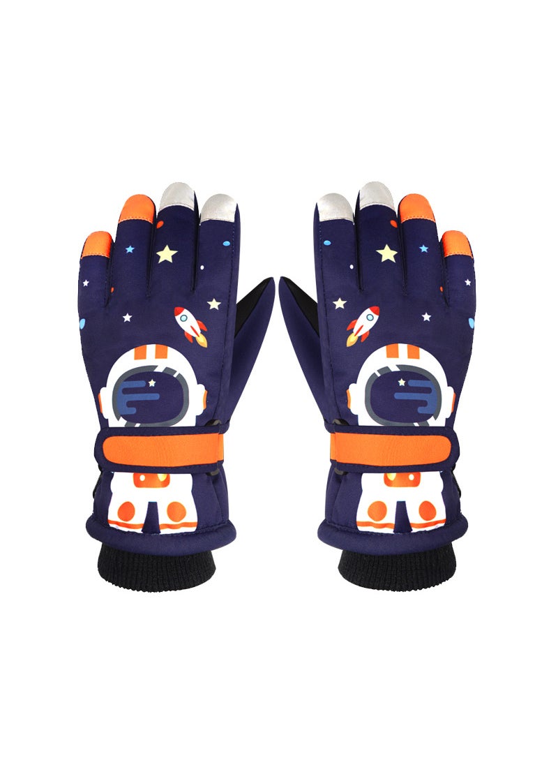 Kids Winter Ski Gloves Astronaut Cartoon TouchscreenNavy blue Navy blue