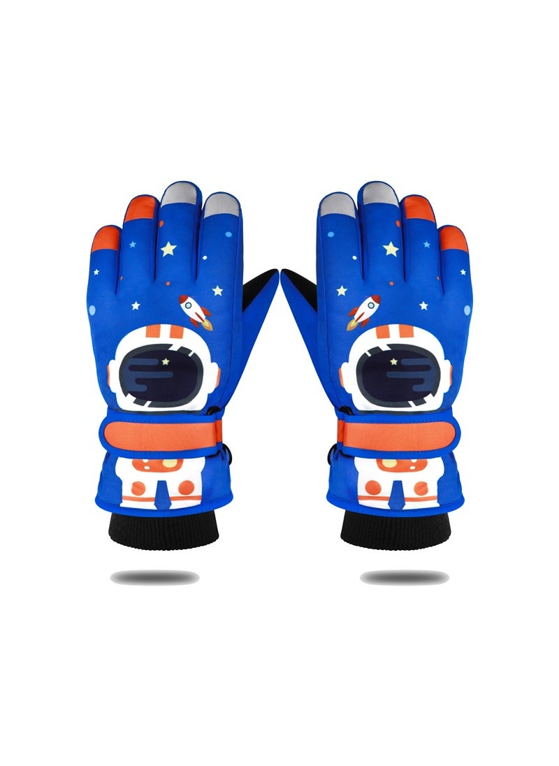 Kids Winter Ski Gloves Astronaut Cartoon TouchscreenSapphire Blue Sapphire Blue