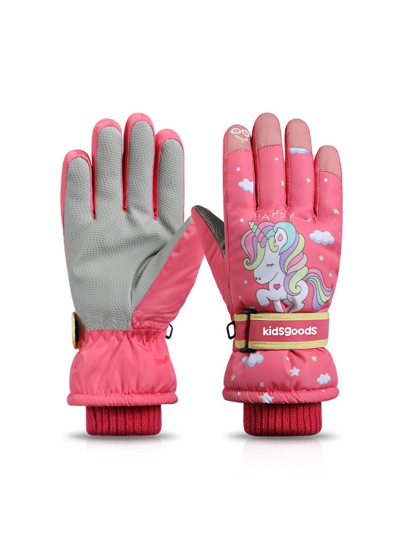 Kids Winter Ski Gloves Warm Waterproof CartoonPink Pony Pink Pony