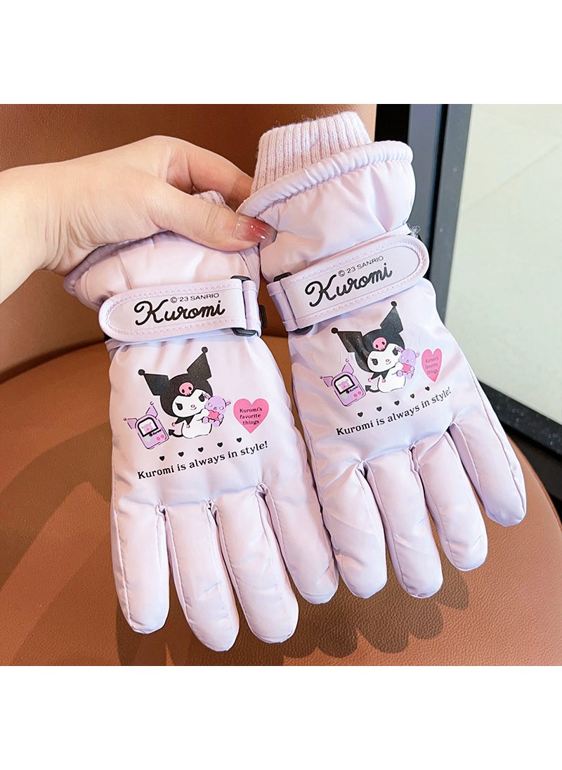 Kids Cute Ski Gloves Sanrio Characters Winter WarmPurple Culomi (5-12 years old) Purple Culomi (5-12 years old)