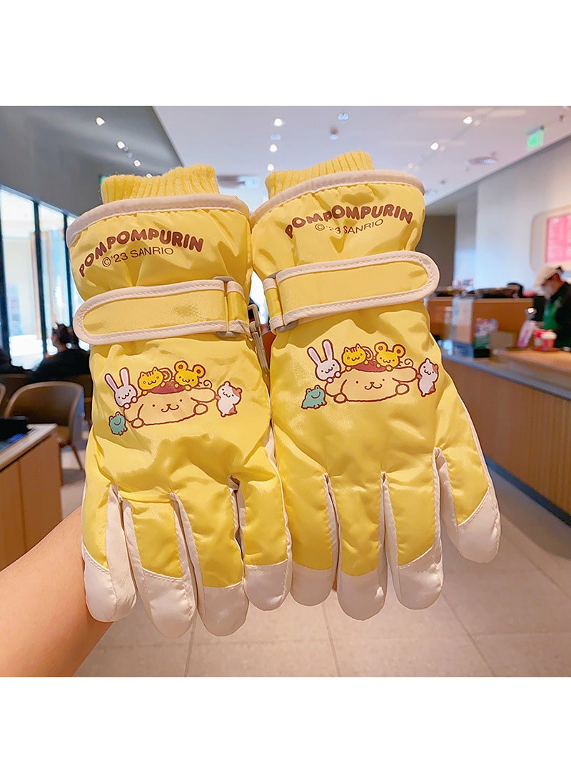 Cute Girls Plush Winter Ski Gloves InsulatedMilk yellow pudding dog (6-12 years old) Milk yellow pudding dog (6-12 years old)