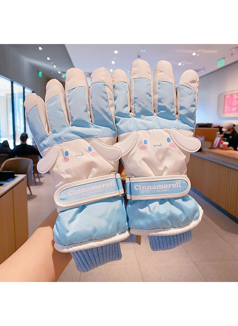 Cute Girls Plush Winter Ski Gloves InsulatedWhite big eared dog (6-12 years old) White big eared dog (6-12 years old)