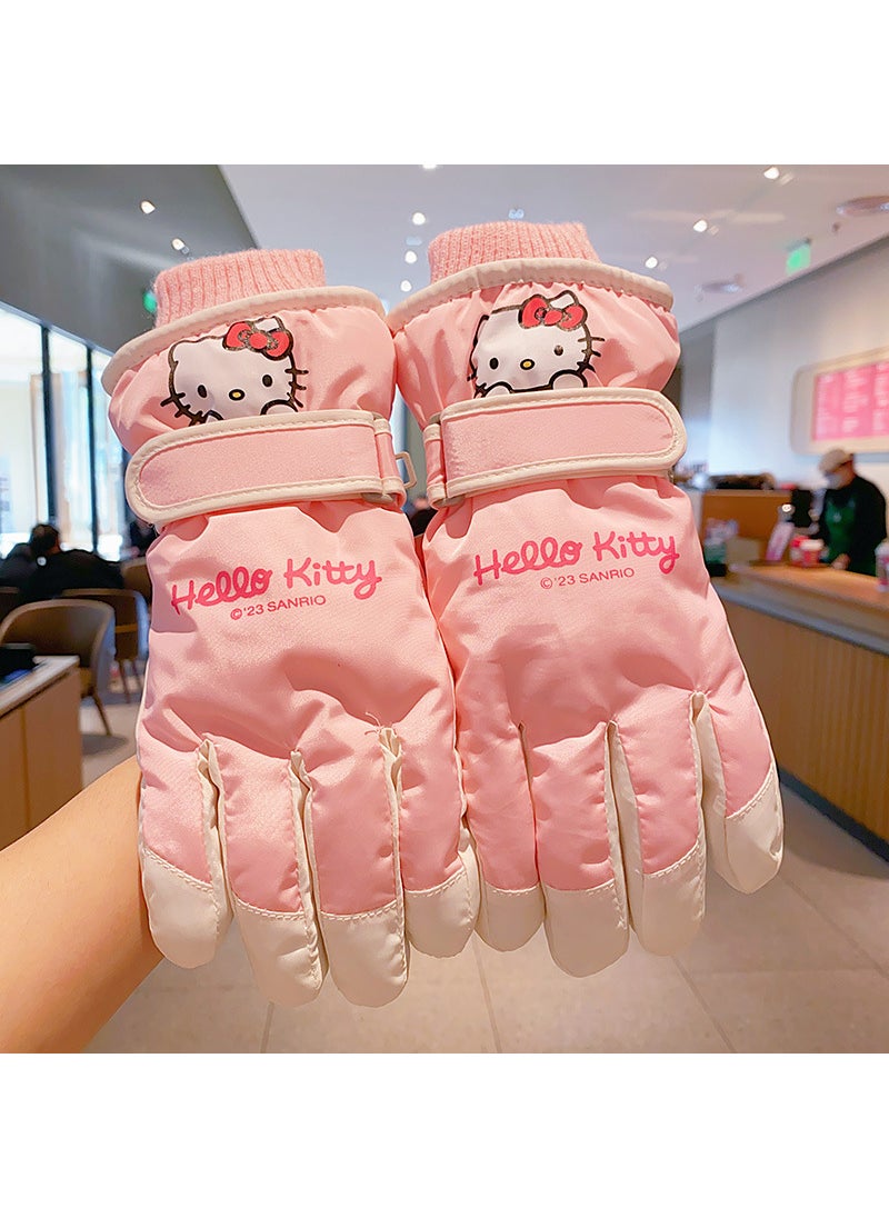 Cute Girls Plush Winter Ski Gloves InsulatedSweet Pink KT cat (4-7 years old) Sweet Pink KT cat (4-7 years old)