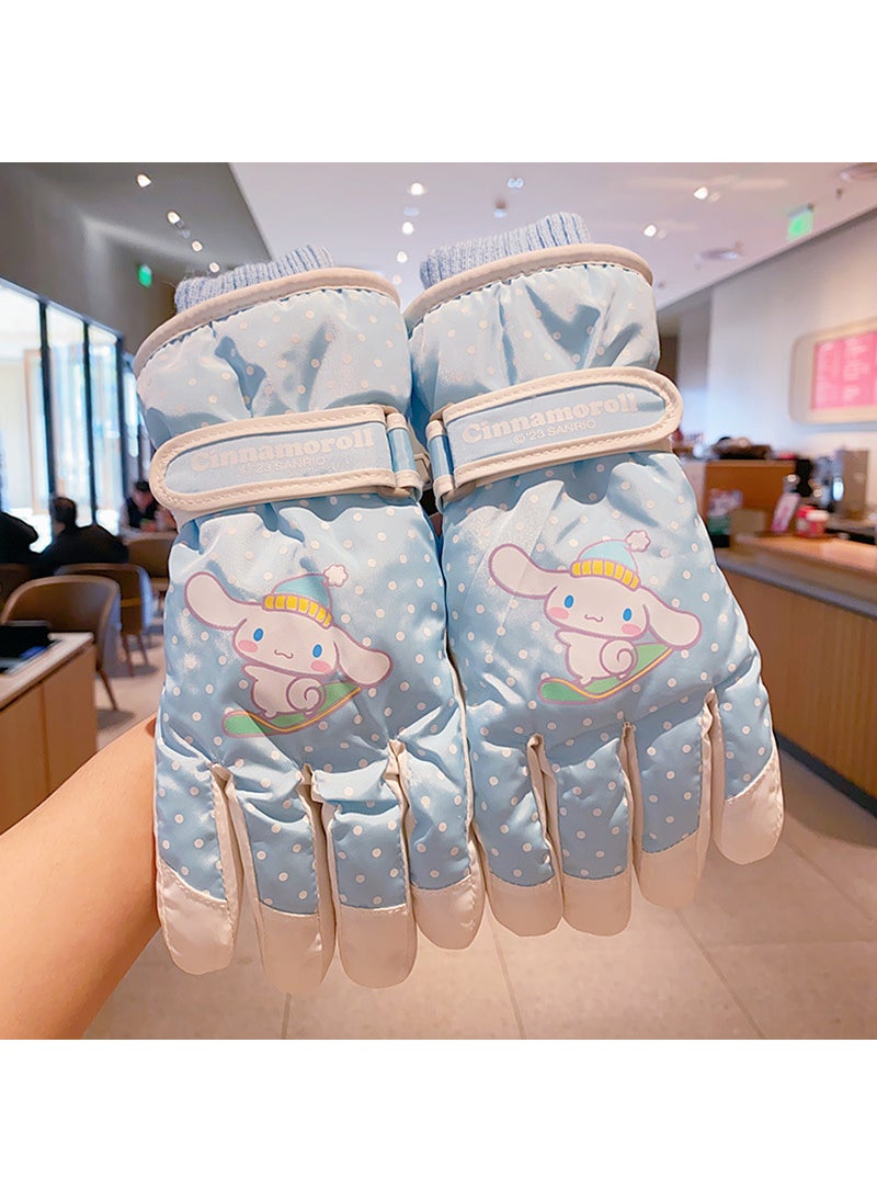 Cute Girls Plush Winter Ski Gloves InsulatedSky blue ski dog (6-12 years old) Sky blue ski dog (6-12 years old)