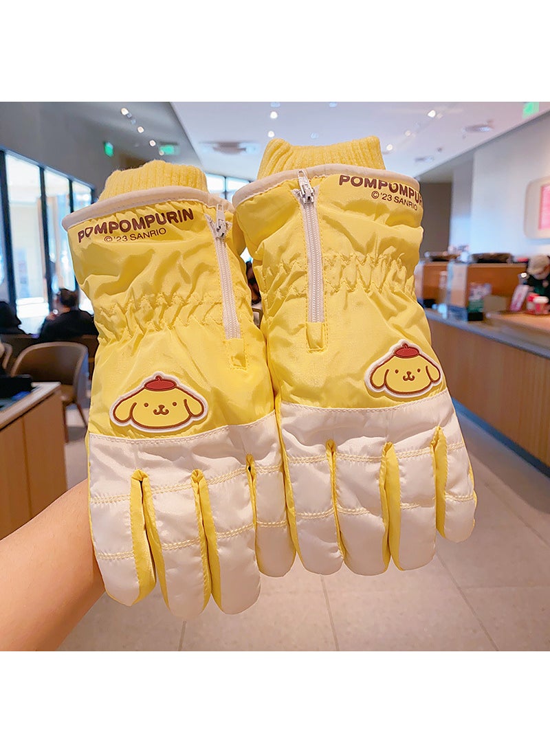 Cute Girls Plush Winter Ski Gloves InsulatedYellow zipper pudding dog (6-12 years old) Yellow zipper pudding dog (6-12 years old)