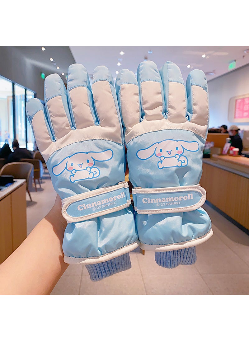 Cute Girls Plush Winter Ski Gloves InsulatedBlue Yugui dog (6-12 years old) Blue Yugui dog (6-12 years old)