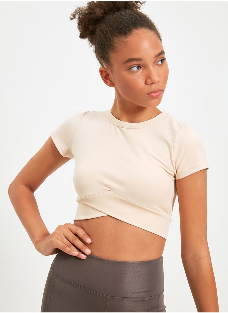 Crew Neck Wrap Crop Top