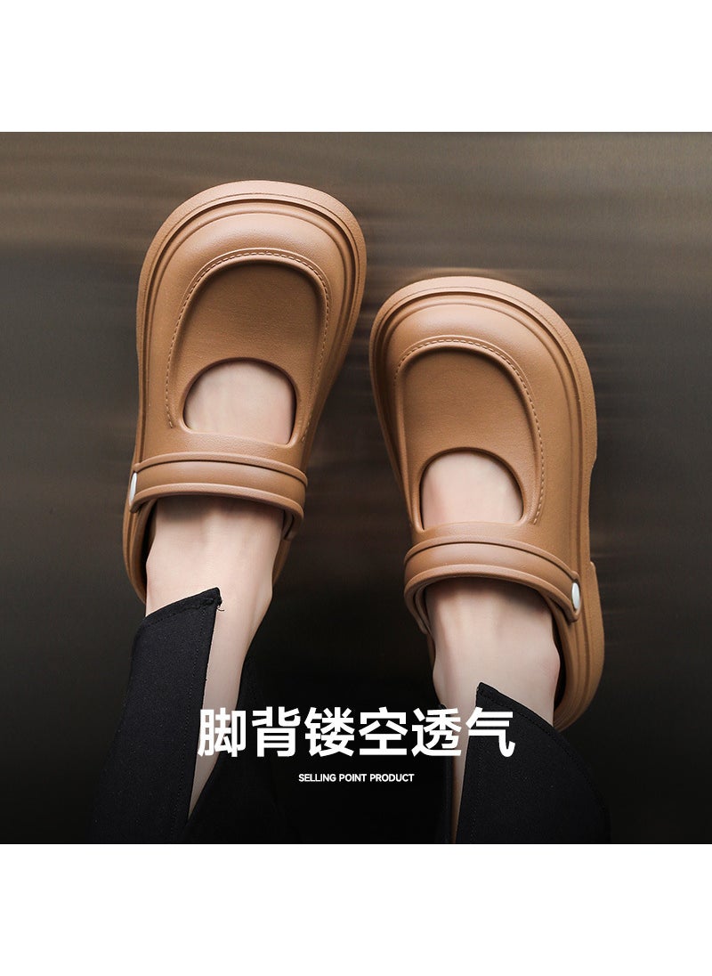 Womens Korean-style Internet-famous Fashion Trend Bonken Shoes Sandals Wear-resistant Non-slip High-end Slippers Height-increasing SandalsCurry Curry