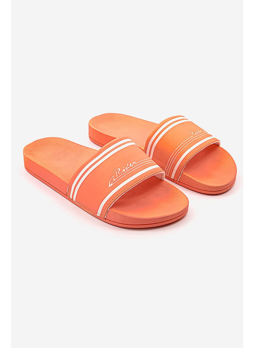 Men Brand Logo Stripe Slip On Slides, Coral