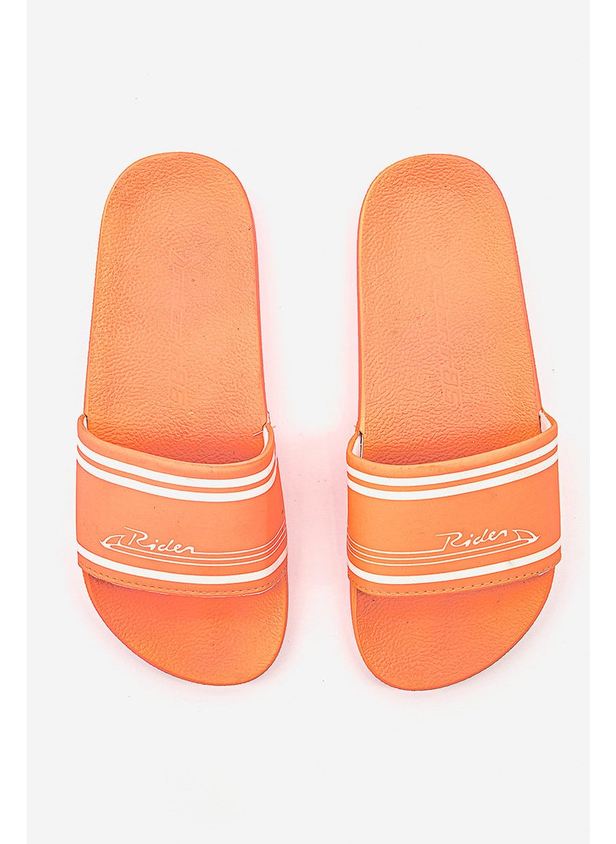 Men Brand Logo Stripe Slip On Slides, Coral